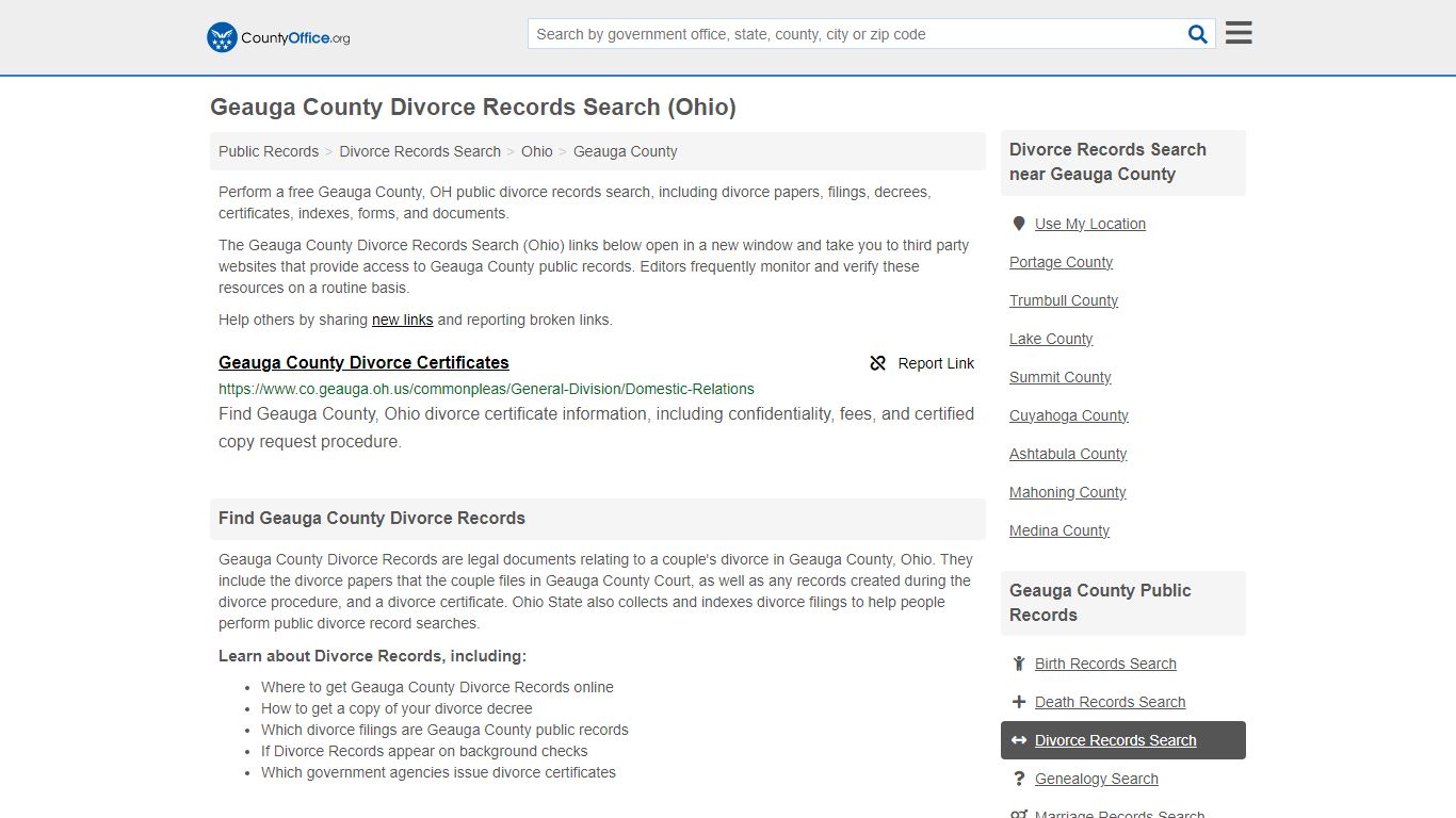 Geauga County Divorce Records Search (Ohio) - County Office