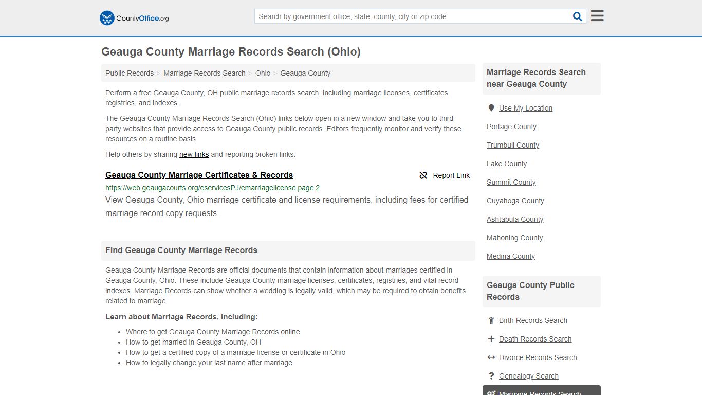 Geauga County Marriage Records Search (Ohio) - County Office